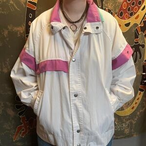Vintage 90’s / 70’s windbreaker jacket in pink white and cyan
